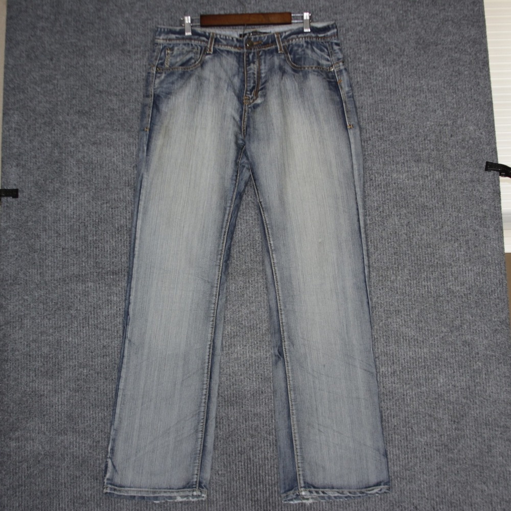 Carbon Black Mens Jeans 34x34 Straight Leg Light Wash Denim‎ Pants Y2K Grunge